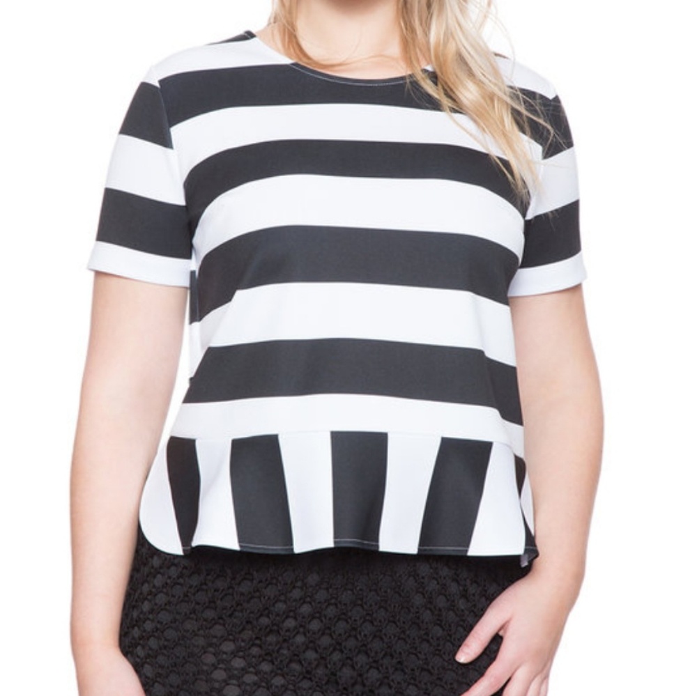 Eloquii striped zip-back ruffle top